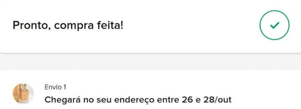 Print de uma compra feita por quem segue o grupo