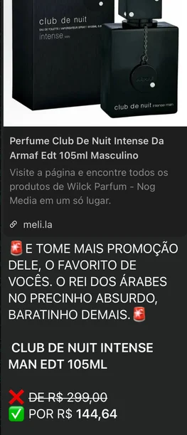 Print da promoção do Club de Nuit Intense Man